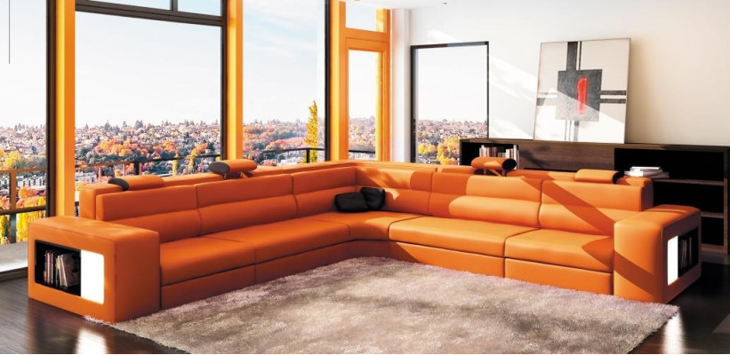 Leather sofa Sofa with USB,Corner sofa Seat Upholstery Living landscape XXL Big Weiden White