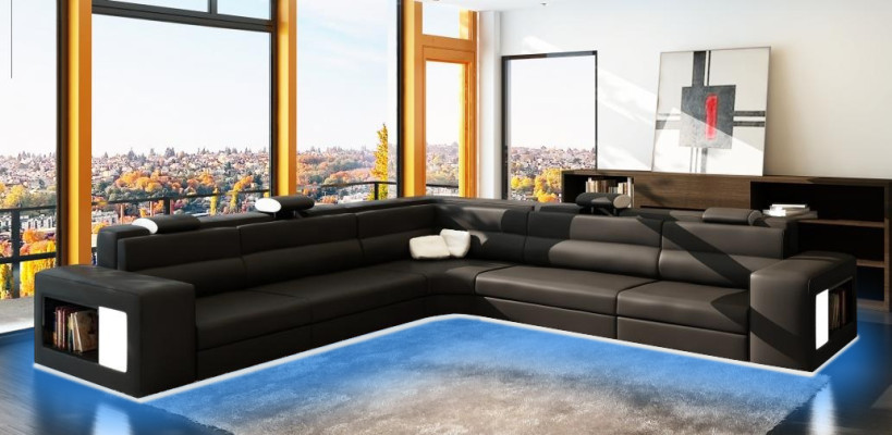 Leather sofa Sofa with USB,Corner sofa Seat Upholstery Living landscape XXL Big Weiden White