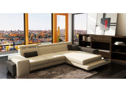 Corner sofa + USB Upholstery Sofa Living landscape Seat Eck Suite Leather Textile Geroda