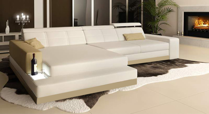 Leather sofa with USB Living landscape Corner sofa Eck Suite Design Modern Sofa C4010B