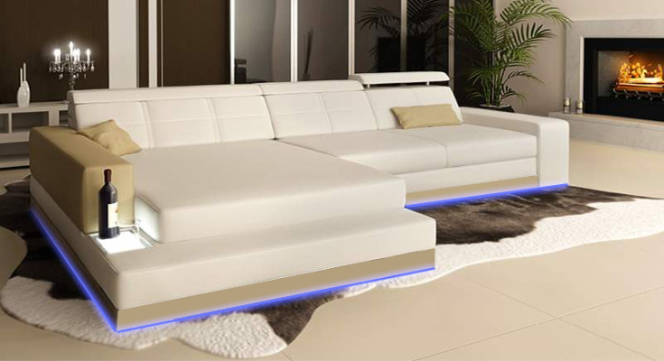 Leather sofa with USB Living landscape Corner sofa Eck Suite Design Modern Sofa C4010B