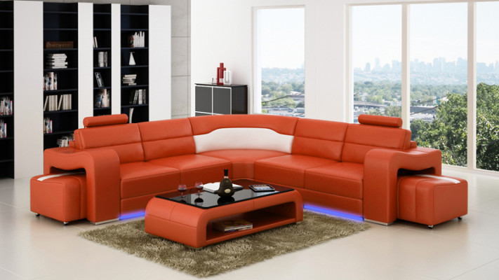 Leather sofa with USB,Living landscape Corner sofa Eck Suite Design Modern Sofa F3008B