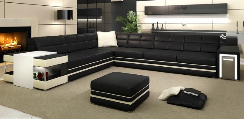 Corner sofa Sofa USB Upholstery Leather Living landscape Corner Suite L-shape leather sofa 3026