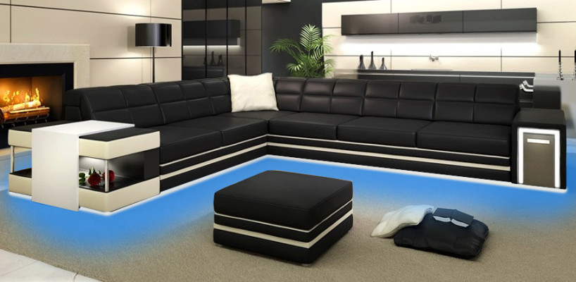 Corner sofa Sofa USB Upholstery Leather Living landscape Corner Suite L-shape leather sofa 3026