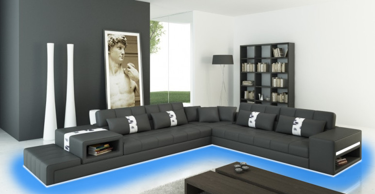 Corner sofa with USB Couch Sofa Living landscape Seat Corner Suite Leather Textile Peterso