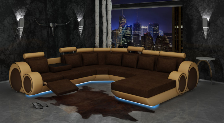 Textile Sofa with USB XXL Living landscape Fabric Couch Big Upholstery Sofa U-shape new
