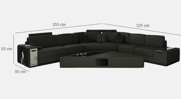 Modern Corner sofa Living landscape Couch Table Sideboard Sofa USB Corner suite 3-piece.
