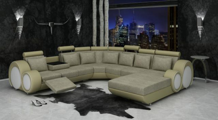 Textile Sofa with USB XXL Living landscape Fabric Couch Big Upholstery Sofa U-shape new