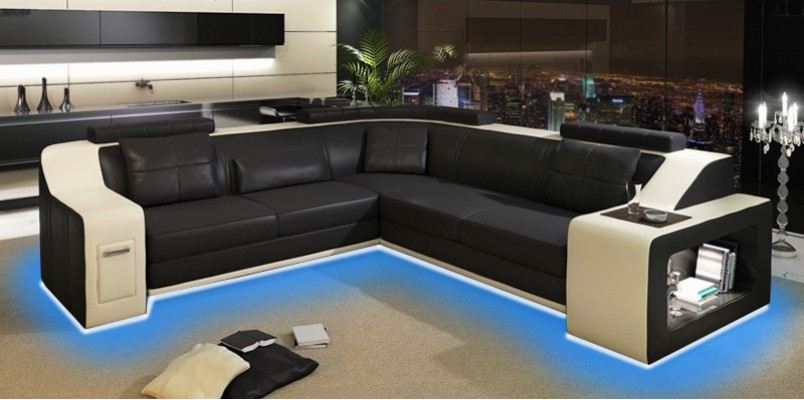 Corner sofa Leather Textile Sofa with USB Upholstery Living landscape L Suite Seat Isching