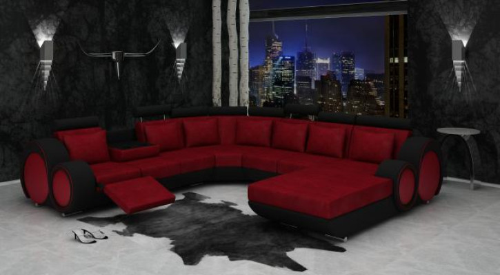 Textile Sofa with USB XXL Living landscape Fabric Couch Big Upholstery Sofa U-shape new