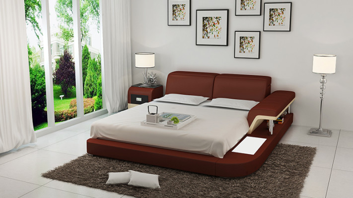 Design Bed XXL Big Beds Leather Hotel Upholstery 180x200 Multifunction Shelf USB