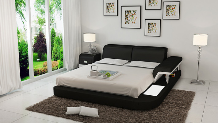 Design Bed XXL Big Beds Leather Hotel Upholstery 180x200 Multifunction Shelf USB