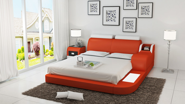 Design Bed XXL Big Beds Leather Hotel Upholstery 160x200cm Multifunction Shelf USB