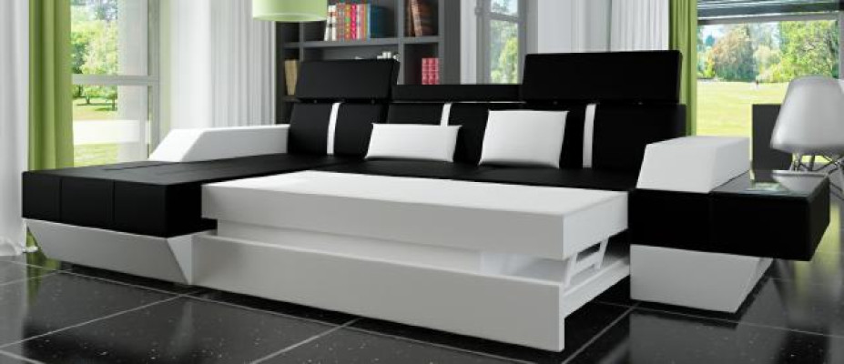 Leather sofa Living landscape Couch Sofa Corner sofa USB Leather Upholstery made to measure