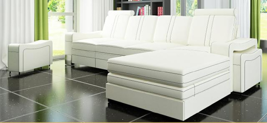 LEATHER SOFA Living landscape Corner sofa new Suite SOFA XXL LEATHER COUCH with USB FRANCO