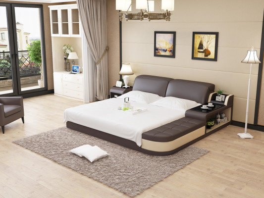 Design Upholstery Double Bed Modern Bedroom Beds 200x210cm + USB & Shelf