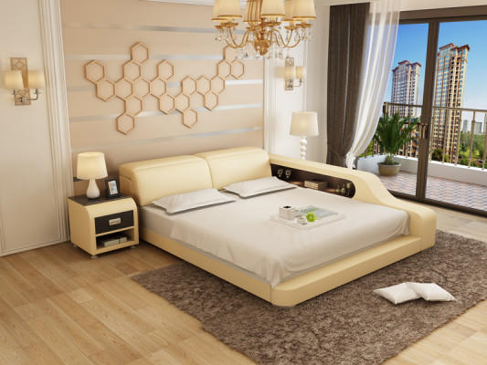 Design Upholstery Double Bed Modern Beds Bedroom 200x210cm with USB & Shelf