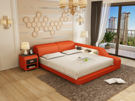 Design Upholstery Double Bed Modern Beds Bedroom 200x210cm with USB & Shelf