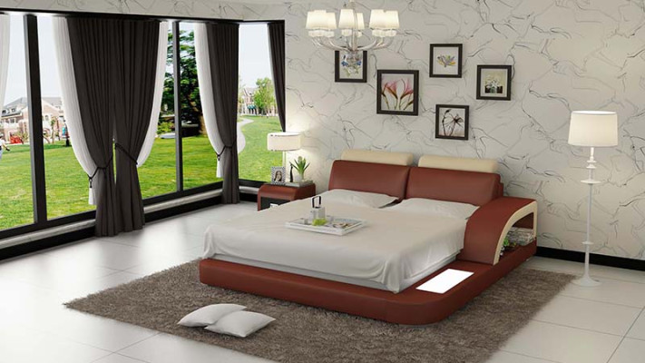 Design Upholstery Double Bed Modern Beds Bedroom with USB & Shelf 160x200cm
