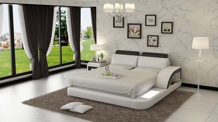 Design Upholstery Double Bed Modern Beds Bedroom with USB & Shelf 160x200cm
