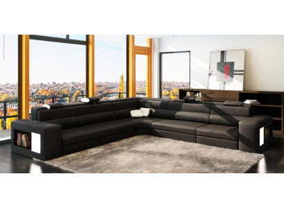 Leather sofa Sofa Couch Corner sofa Seat Upholstery Living landscape XXL Big Weiden Black
