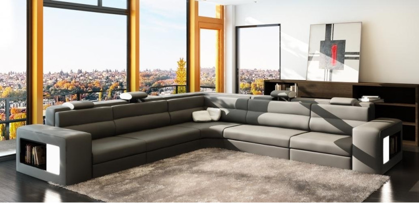 Leather sofa Sofa Couch Corner sofa Seat Upholstery Living landscape XXL Big Weiden Black