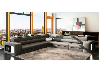 Leather sofa sofa couch corner sofa seat upholstery living landscape XXL big wicker grey