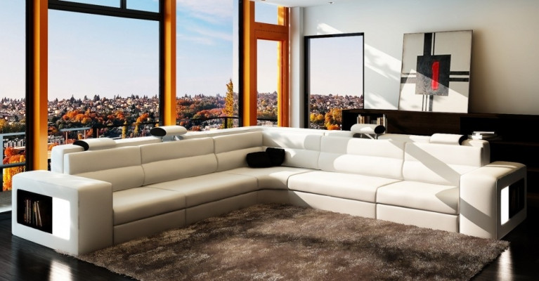 Leather sofa sofa couch corner sofa seat upholstery living landscape XXL big wicker grey