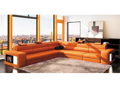 Leather sofa Sofa Couch Corner sofa Seat Upholstery Living landscape XXL Big Willow Orange