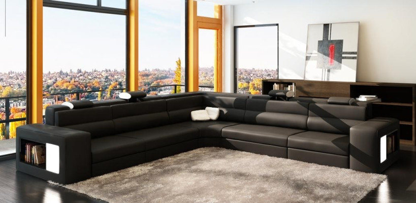 Leather sofa Sofa Couch Corner sofa Seat Upholstery Living landscape XXL Big Willow Orange
