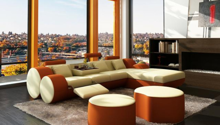 DESIGNER LEATHER SOFA Suite Corner sofa Leather Corner sofa Living landscape LEATHER COUCH