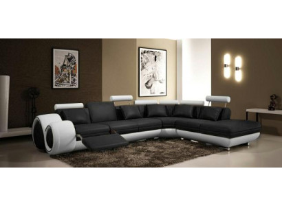 LEATHER SOFA DESIGNER LEATHER COUCH Corner sofa Suite SOFA Living landscape new Black