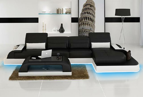 Living landscape Corner sofa Sofa Couch Corner sofa Upholstery Corner Suite Leather Couches