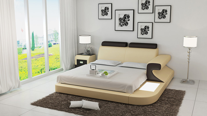 Design Upholstery Double Bed Modern Beds Bedroom with USB & Shelf 180x200cm