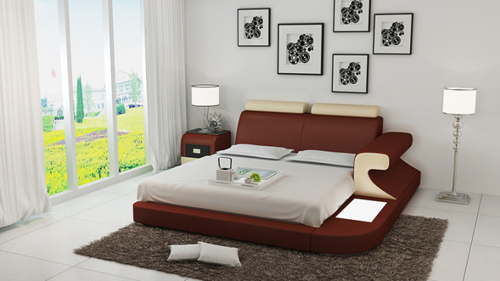 Design Upholstery Double Bed Modern Beds Bedroom with USB & Shelf 180x200cm