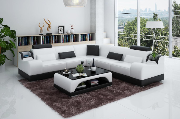 Corner sofa L-shape Living landscape Designer Sofa Couch Upholstery Seat Suite Leather
