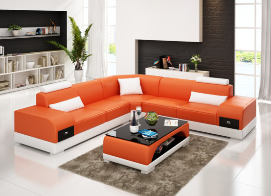Leather sofa Couch Living landscape Corner sofa Corner Sofa Modern Design Suite