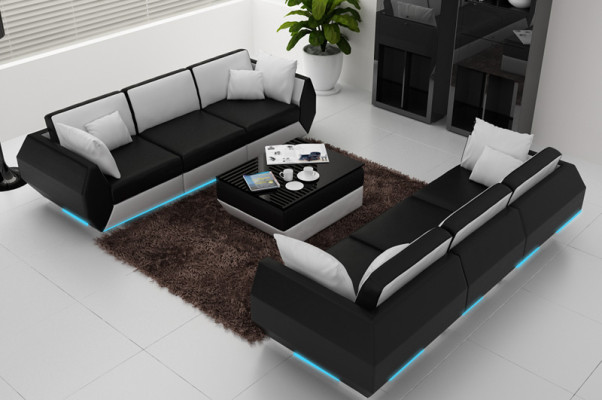 Leather sofa Couch Living landscape 3+3 Seater Suite Design Modern