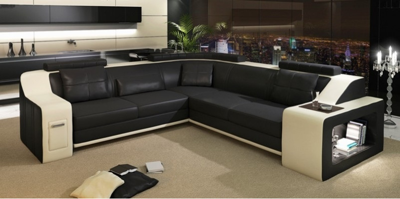 Stylish living L-shaped imitation leather sofa for maximum comfort