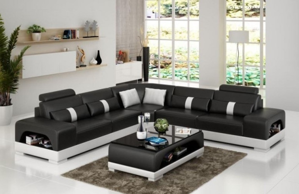 Corner sofa Suite Upholstery Couch Sofa Living landscape Seat Corner Textile Leather