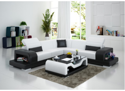 Leather sofa Couch Living landscape Corner sofa L-shape Suite Design Decor Modern