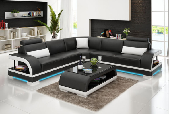 Leather sofa Couch Living landscape Corner sofa Corner Suite Design Modern Sofa G8011B