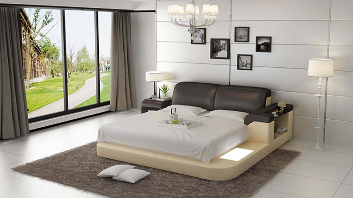 Luxury Bed + Lighting Leather Bed Beds Sofa Big 140/160/180 LB8807