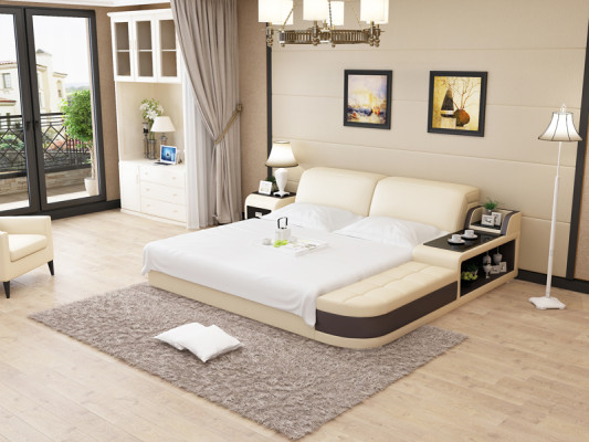 Design Leather Bed Luxury Upholstery Beds Double Modern Marriage 140/160/180 cm