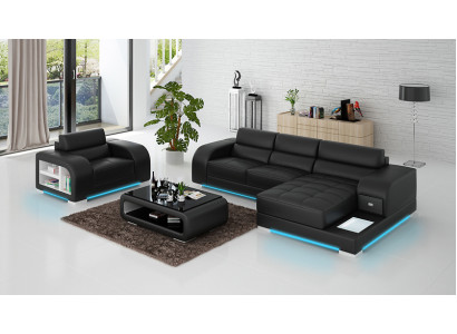 Leather sofa Couch Living landscape Corner sofa + Armchair Suite Design Sofa