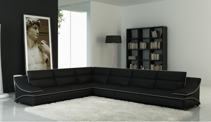 Living landscape Designer Sofa Couch Big Upholstery Leather Sofas Corner Corner Seat Black