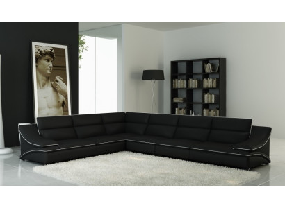 Living landscape Designer Sofa Couch Big Upholstery Leather Sofas Corner Corner Seat Black