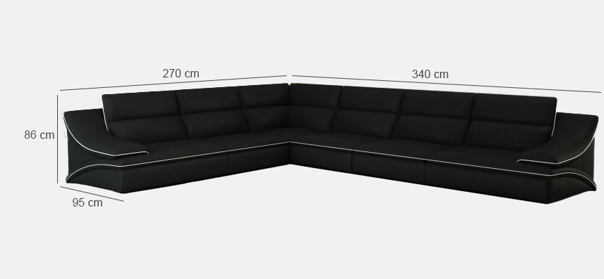 Living landscape Designer Sofa Couch Big Upholstery Leather Sofas Corner Corner Seat Black