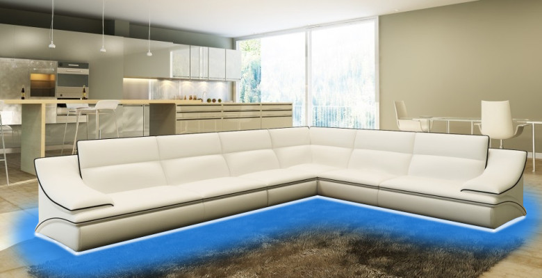 Living landscape Designer Sofa Couch Big Upholstery Leather Sofas Corner Corner Seat Black