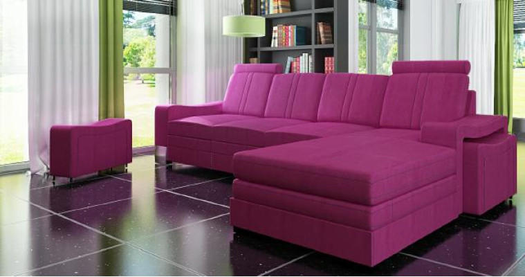Corner sofa Textile Fabric Leather Upholstery Sofas Couch Suite Living landscape FRANCO L